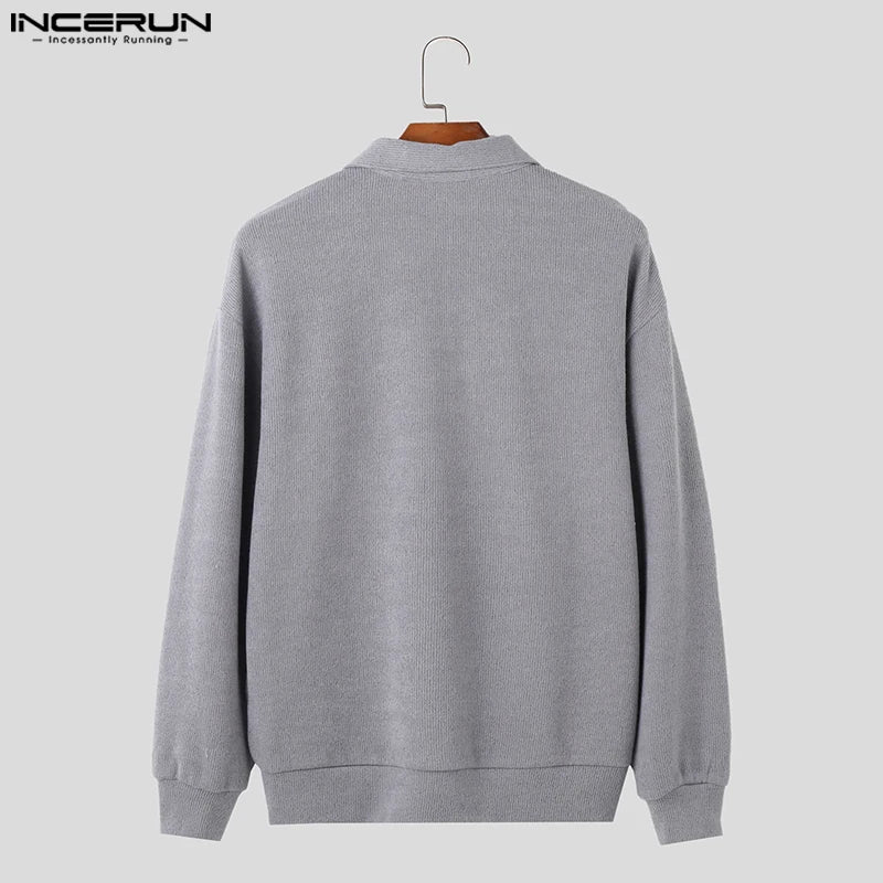 Handsome Well Fitting Tops INCERUN Men Knitted Sweater Casual Street Autumn Winter Male Solid Long Sleeve Cardigan Sweater S-5XL