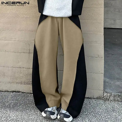 INCERUN 2024 Korean Style Trousers Stylish Men Contrast Deconstruction Design Pantalons Leisure Street Splicing Long Pants S-5XL