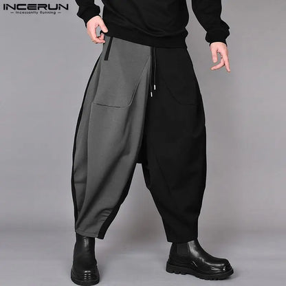 INCERUN 2024 Koreanische Stil Herren Hosen Mode Breite Bein Lange Hosen Casual Streetwear Patchwork Farbe Kontrast Pantalons S-5XL