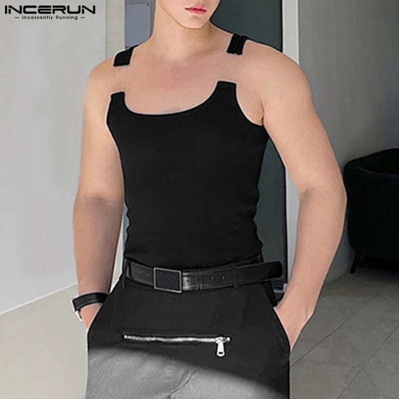 2023 Men Tank Tops O-neck Sleeveless Fitness Streetwear Vests Summer Solid Color Sexy Fashion Casual Men Clothing S-5XL INCERUN