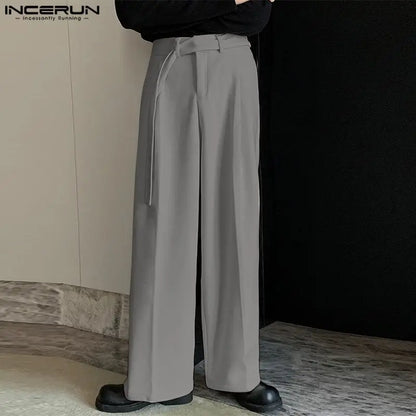 INCERUN 2024 Pantalons de style coréen Nouveaux hommes Conception de ceinture assortie Pantalon à jambe droite Décontracté Streetwerar Pantalon long solide S-5XL