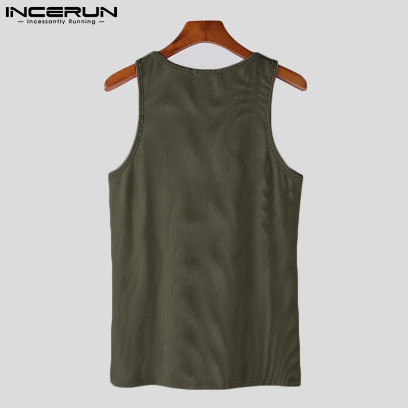 2023 Men Tank Tops Solid Color O-neck Sleeveless Workout Casual Male Vests Fitness Summer Streetwear Men Clothing S-5XL INCERUN