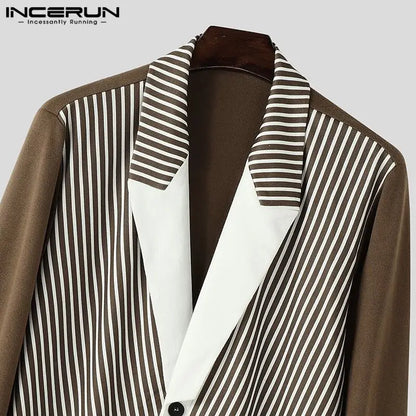 Handsome Well Fitting Tops INCERUN Men Casual Splicing Design Suit Coats Fashion Personality Male Long Sleeved Blazer S-5XL 2024