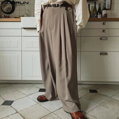 INCERUN 2024 Koreanische Stil Hosen Neue Männer Einfarbig Lange Hosen Modische Casual Männlichen Boden Wisch Gerade Bein Pantalons S-5XL