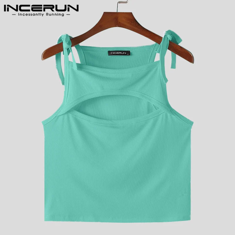 INCERUN Tops 2024 Amerikanischen Stil Männer Dekonstruktive Design Solide Strap Westen Sommer Casual Sexy Männlichen Ärmellose Tank Tops S-5XL