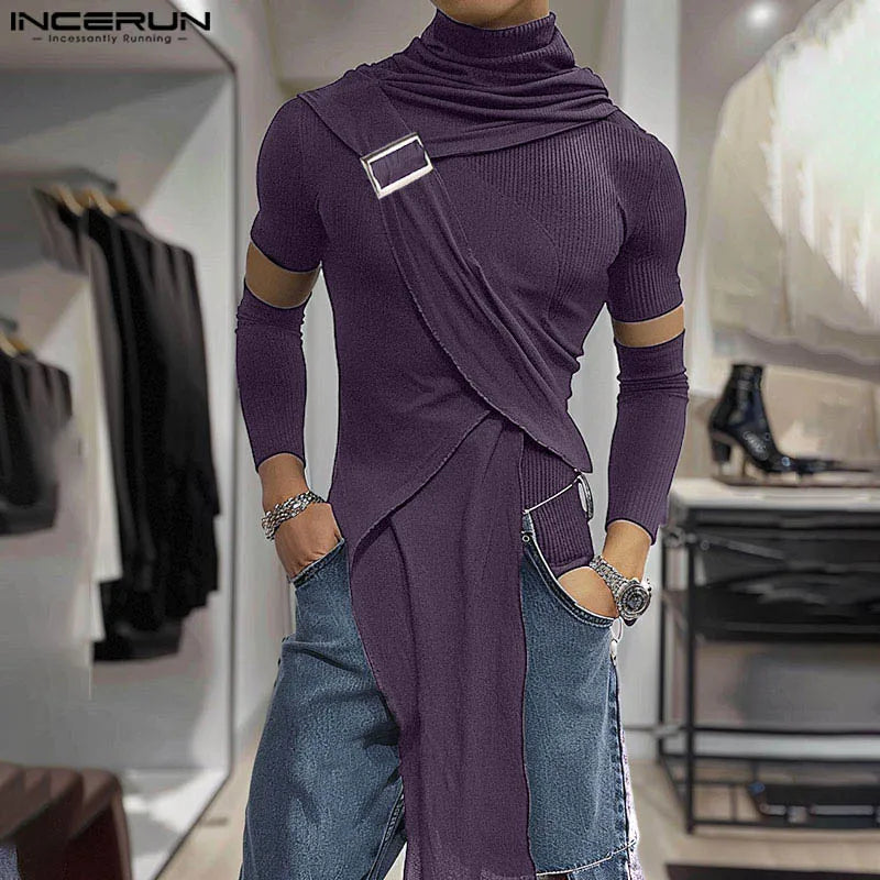 Fashion Well Fitting Tops INCERUN 2024 Men's Deconstruction Design Solid T-shirts Casual Streetwear Long Sleeved Camiseta S-5XL