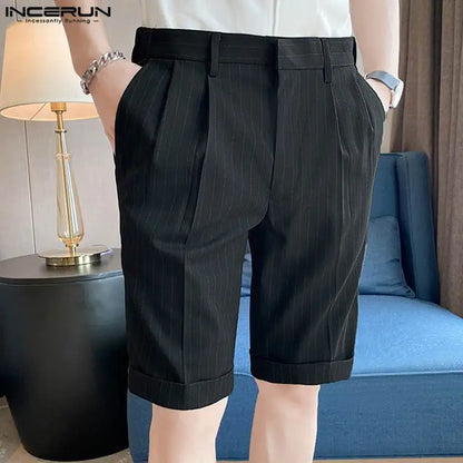 INCERUN 2023 Korean Style Men's Striped Business All-match Shorts Casual Streetwear Male Comfortable Straight Split Shorts S-5XL