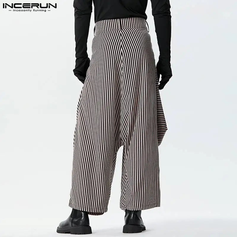 2024 Men's Striped Pants Button Joggers Loose Fashion Drop-Crotch Trousers Men Streetwear Casual Irregular Pants S-5XL INCERUN