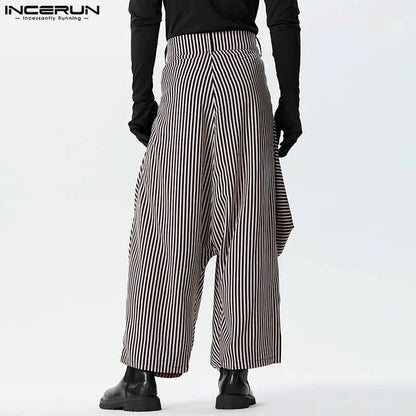 2024 Men's Striped Pants Button Joggers Loose Fashion Drop-Crotch Trousers Men Streetwear Casual Irregular Pants S-5XL INCERUN