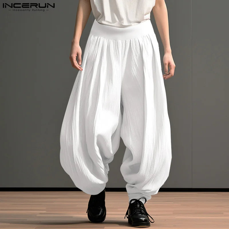 INCERUN 2024 Korean Style Trousers Fashion New Men's Solid Loose Long Pants Casual Streetwear All-match Wide Leg Pantalons S-5XL