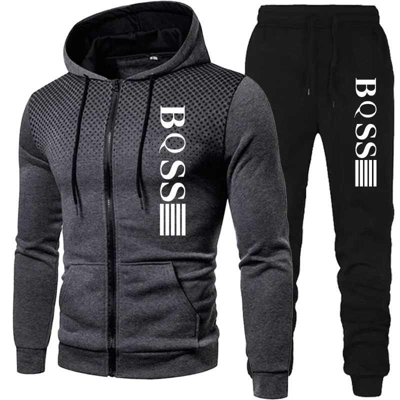 Herrenbekleidung Gepunkteter Sweatshirtanzug Kapuzenpullover und Hosenanzug Herrenmode Anzüge Herren Winterkleidung Neues zweiteiliges Set