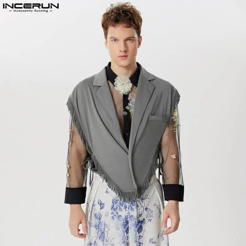 Fashion Casual Style Tops INCERUN Men's Side Strap Short Tassel Silhouette Vests Handsome Male Solid Lapel Waistcoats S-5XL 2024