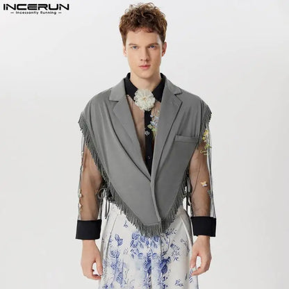 Fashion Casual Style Tops INCERUN Men's Side Strap Short Tassel Silhouette Vests Handsome Male Solid Lapel Waistcoats S-5XL 2024