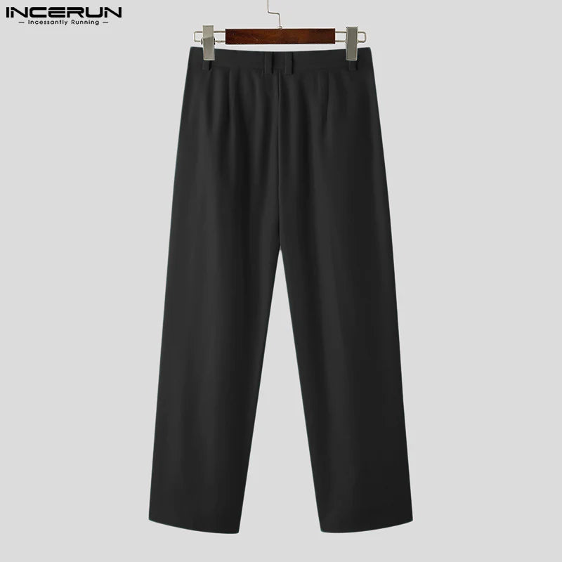 INCERUN 2023 Korean Style New Men Trousers All-match Simple Wide Leg Pantalons Fashion Streetwear Solid Straight Leg Pants S-5XL