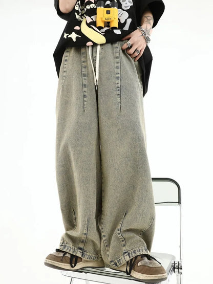 HOUZHOU Baggy Jeans Trousers Male Denim Pants Black Wide Leg Pants Men's Jeans Oversize Cargo Korean Streetwear Hip Hop Harajuku