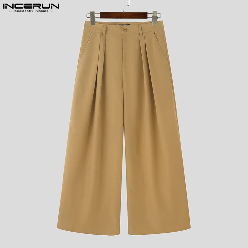 INCERUN 2024 American Style Trousers Fashion Men Loose High Waisted Design Pant Casual Streetwear Hot Sale Solid Pantalons S-5XL