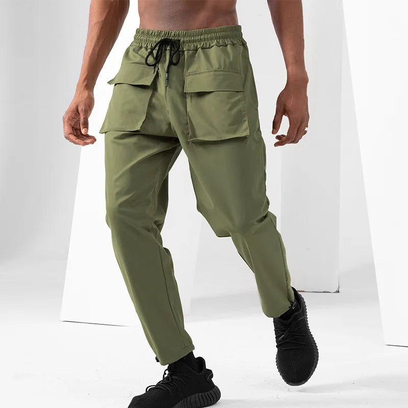 HOUZHOU Parachute Cargo Pants for Men Quick Drying Casual Techwear Black Trousers Male Big Size Summer Streetwear Hip Hop Pocket