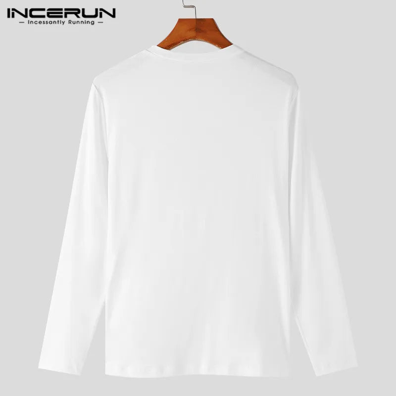 Fashionable New Men's Tops INCERUN Deconstruction Design T-shirts Casual Solid Hollow Knitted Tight Long Sleeves Camiseta S-5XL