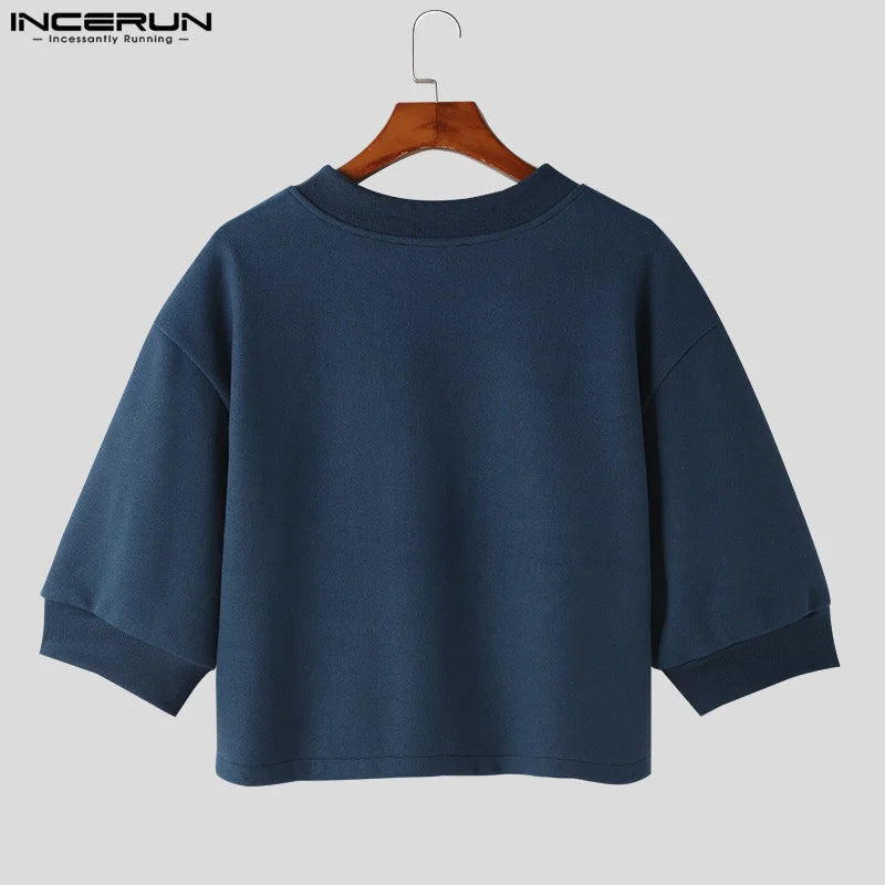 INCERUN Tops 2024 Style coréen Hommes lâche épaule manches veste manteaux mode solide court à manches longues cardigan vestes S-5XL