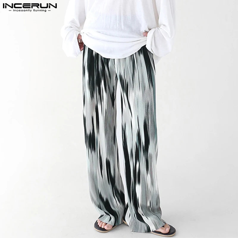 INCERUN 2023 Korean Style Men's Trousers Fashion Sagging Pit Stripe Texture Gradual Pantalons Casual Streetwear Long Pants S-5XL