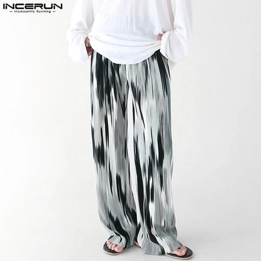 INCERUN 2023 Koreanische Stil Herrenhose Mode Schlaffe Pit Streifen Textur Schrittweise Pantalons Casual Streetwear Lange Hosen S-5XL