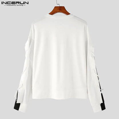 INCERUN Tops 2024 Koreanische Stil Neue Männer Schwarz &amp; Weiß Kontrast Farbe Spitze T-shirts Casual Streetwear Lose O-ansatz Camiseta S-5XL