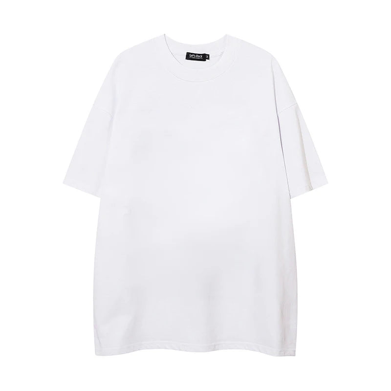 HOUZHOU T-shirt en coton pour homme Noir Surdimensionné Blanc T-shirts à manches courtes pour hommes Hauts pour adolescents Ample Décontracté Solide Streetwear