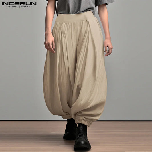 INCERUN 2024 Korean Style Trousers Fashion New Men Solid Loose Long Pants Casual Streetwear Comfortable Wide Leg Pantalons S-5XL