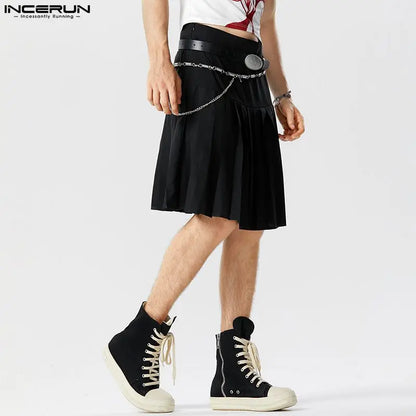 2023 männer Röcke Einfarbig Shorts Zipper Plissiert Fashion Männer Böden Sommer Streetwear Persönlichkeit Unisex Röcke S-5XL INCERUN