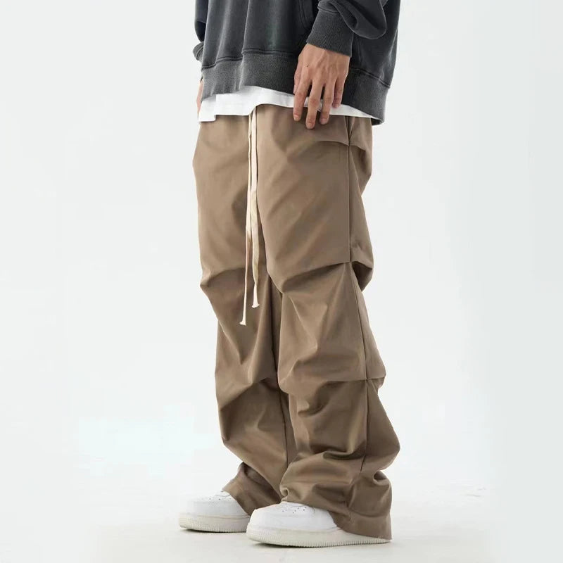 HOUZHOU Baggy Cargo Pants Men Hip Hop Black Cargo Trousers Male Designer Parachute Khaki Loose Streetwear Pleated Cotton Casual