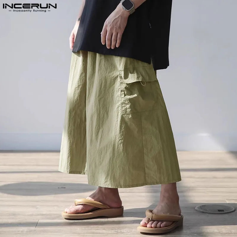 INCERUN 2024 Korean Style Trousers Men Loose Leisure Streetwear Pantalons Stylish Male Solid All-match Wide Leg Long Pants S-5XL