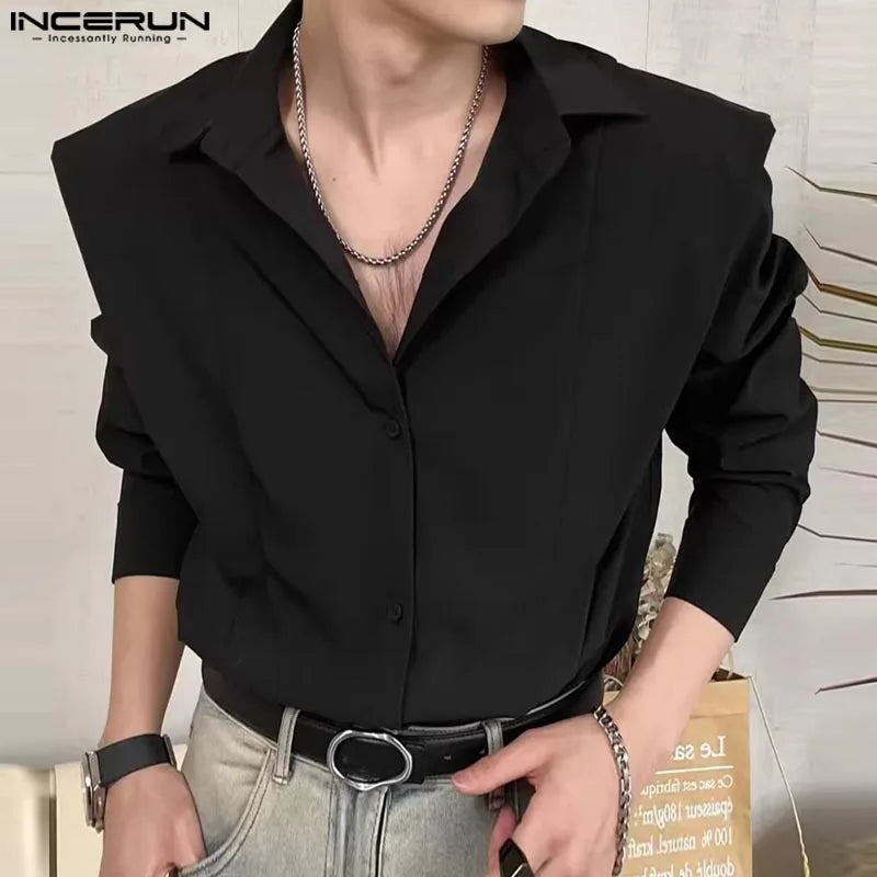 INCERUN Tops 2024 Handsome Men Fashion Simple All-match Shirt Casual Streetwear Male Solid Hot Selling Long Sleeved Blouse S-5XL