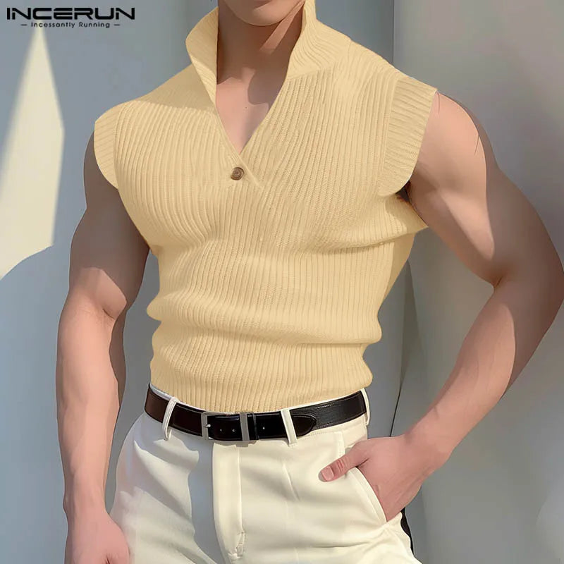 Handsome Well Fitting Tops INCERUN 2024 Mens Summer Hot Selling Knitted Stand Neck Vests Casual Streetwear Solid Tank Tops S-5XL