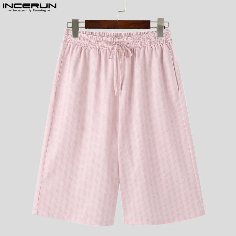 INCERUN Tops 2024 Korean Style Shorts New Men Loose Striped Design Shorts Summer Male Casual Streetwear Hot Selling Shorts S-5XL