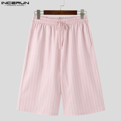 INCERUN Tops 2024 Korean Style Shorts New Men Loose Striped Design Shorts Summer Male Casual Streetwear Hot Selling Shorts S-5XL