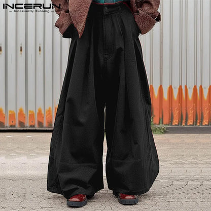 INCERUN 2024 Korean Style Trousers Men's Loose Simple Wide Leg Long Pants Fashionable Clubwear Male Comfortable Pantalons S-5XL