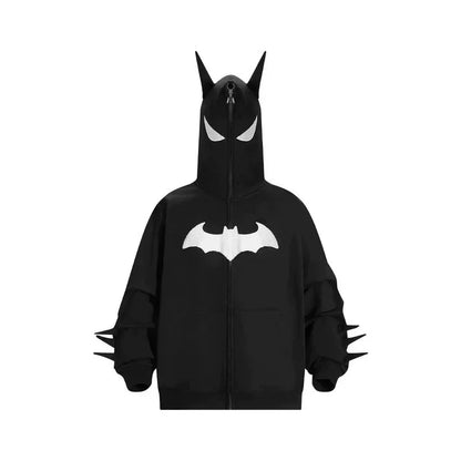 Y2K zip up hoodie Gothic Embroidery Bat anime hoodie Hip hop Men women oversized sweatshirt Harajuku Rock Fashion streetwear Top