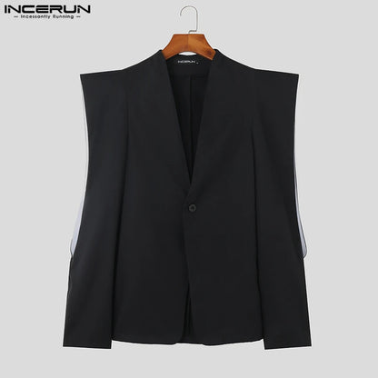 2023 Men Blazer Solid Lapel Long Sleeve One Button Irregular Suits Men Streetwear Hollow Out Fashion Thin Coats S-5XL INCERUN