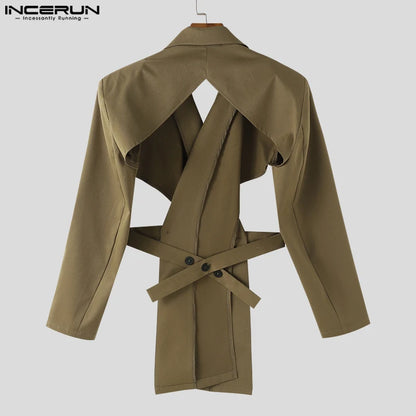 INCERUN Tops 2024 American Style Fashion Men's Cross Hollow Design Suit Coats Casual Personality Solid Long Sleeved Blazer S-5XL