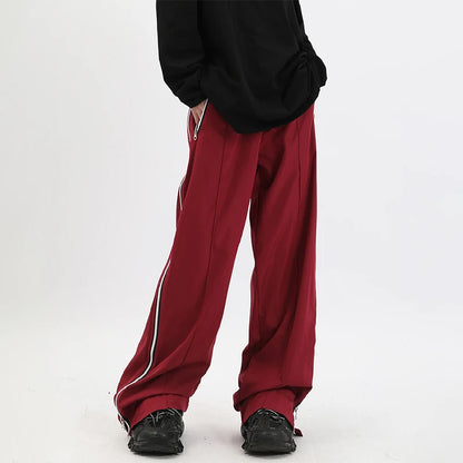 HOUZHOU Y2K Wide Leg Pants with Side Zips Men Sweatpants Male Loose Casual Sport Red Black Trousers Zipper Split Streetwear