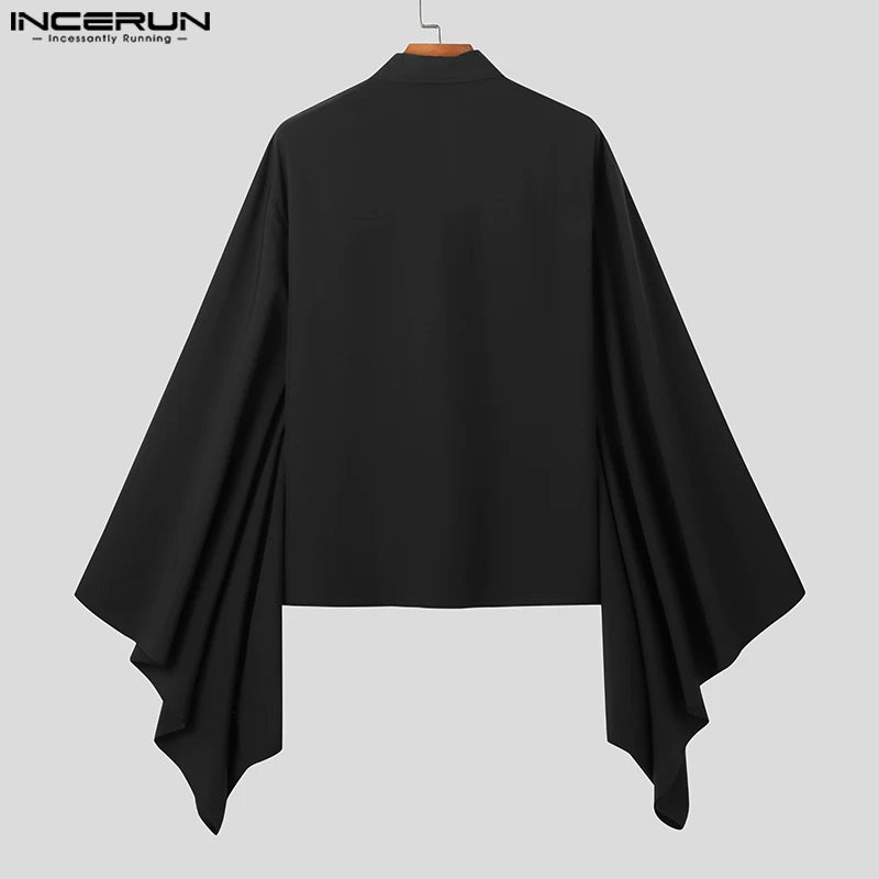 INCERUN Tops 2024 Chinese Style Men's Loose Large Sleeve Design Shirts Casual Simple Solid Comfortable Long Sleeve Blouse S-5XL