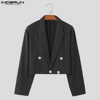 Fashion Well Fitting Tops INCERUN New Men's Contrast Striped Cropped Suit Coats Casual Streetwear Long Sleeved Blazer S-5XL 2024