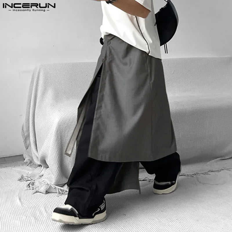 INCERUN 2024 Korean Style Men's Skirts Pants Fashion Personality Irregular Long Pants Streetwear Loose Half Body Trousers S-5XL