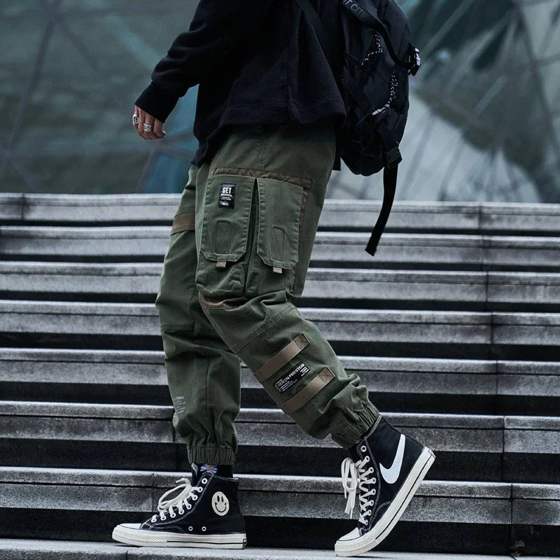 HOUZHOU Techwear Cargo Pants Men Pockets Hip Hop Joggers Japanese Streetwear Green Black Trousers Male Loose Casual Outwear