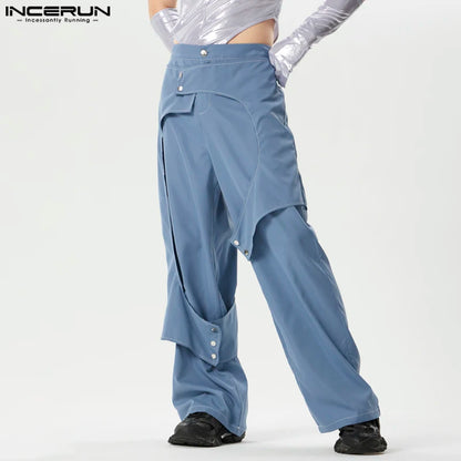 INCERUN 2024 American Style Mens Trousers Deconstructive Design Pants Casual Streetwear All-match Solid Wide Leg Pantalons S-5XL