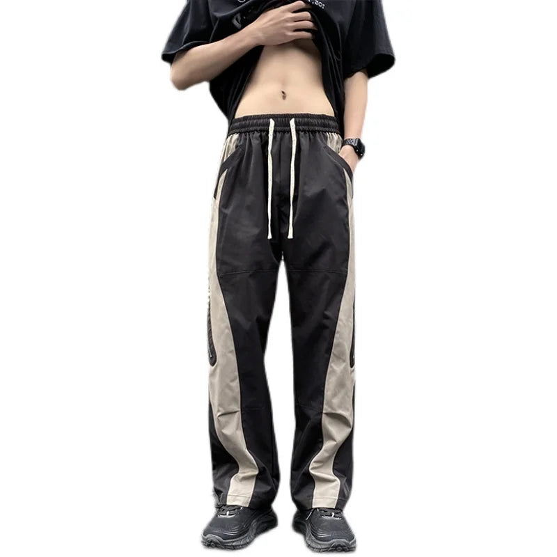 HOUZHOU Techwear Parachute Cargo Pantalon Hommes Patchwork Fermeture Éclair Lâche Pantalon Décontracté Homme Été Streetwear Hip Hop Épissé 5XL