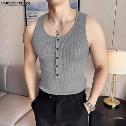 Casual Einfache Stil Tops INCERUN Mens Fashion Gestrickte Gestreifte Westen Männlichen Streetwear Gym Elastische Enge Solide Tank Tops S-3XL 2024