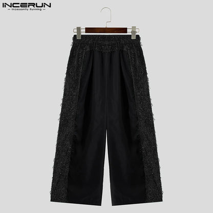 INCERUN 2024 American Style Men's Trousers Tassels Splicing Design Long Pants Casual Streetwear Male Solid Color Pantalons S-5XL