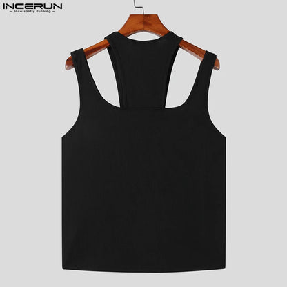 INCERUN Tops 2024 American Style New Men Regular Design Tank Tops Casual Streetwear Male Solid All-match Knitted Waistcoat S-5XL