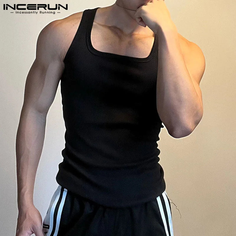 2023 männer Tank Tops Einfarbig Oansatz Ärmelloses Workout Lässige Männlichen Westen Fitness Sommer Streetwear Männer Kleidung S-5XL INCERUN